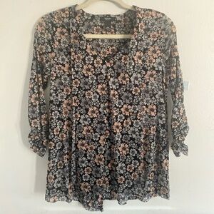 Alfani Black and Tan Floral Blouse